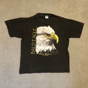 Vintage 90s Sea World Ohio Bald Eagle T-Shirt Black Single Stitch Seasons Large